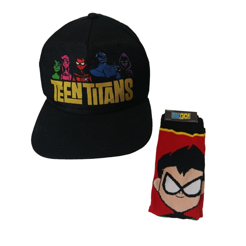 Cartoon Network Teen Titans Go! Youth OSFM SnapBack Hat Cap Black 1 Pair Socks